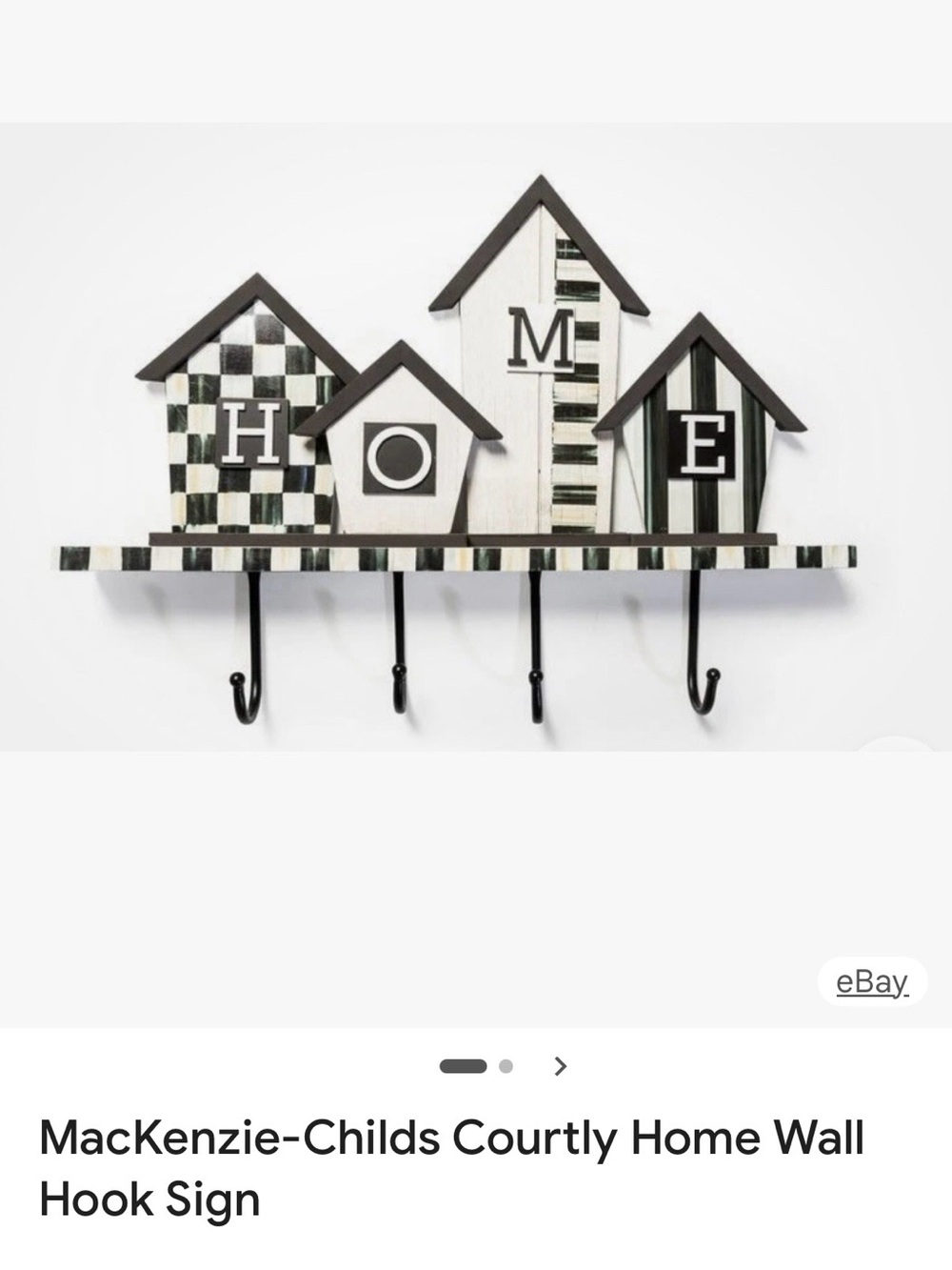 MacKenzie-Childs Courtly Home Wall Hook Sign in Black and White - Still in box!